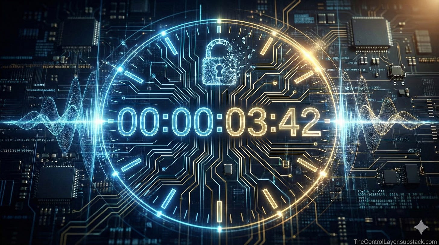 A digital countdown clock made of circuitry with quantum wave patterns, symbolising the deadline for post-quantum migration. A digital countdown clock made of circuitry with quantum wave patterns, symbolising the deadline for post-quantum migration.