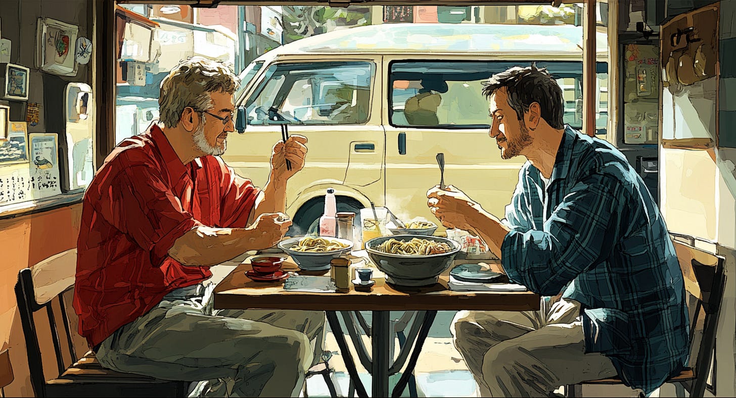 Two men having lunch