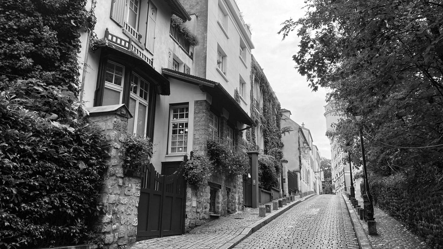 Cobblestone sidestreet in Paris. Cobblestone sidestreet in Paris.