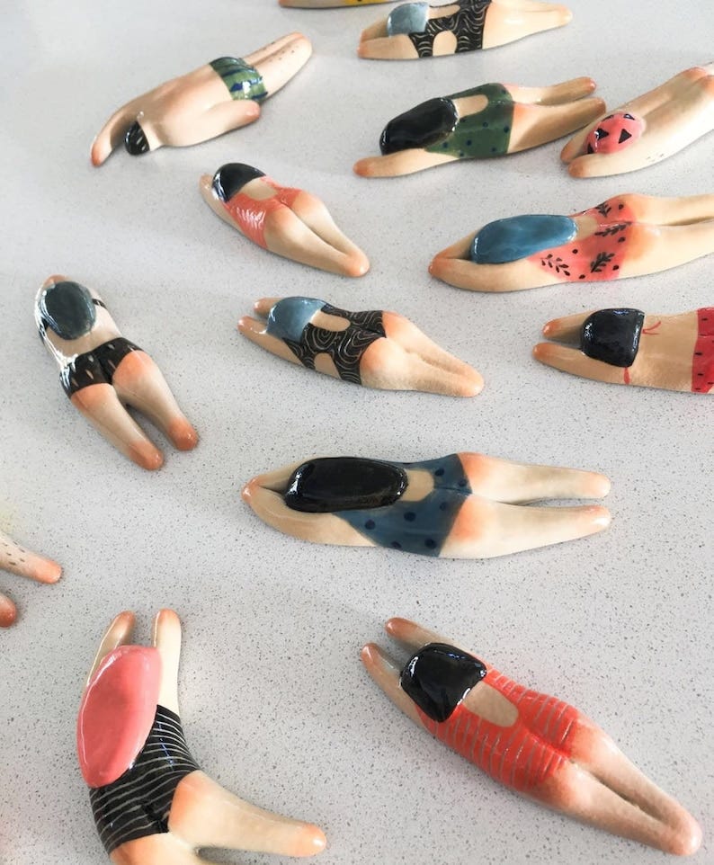 Super unique handmade ceramic summer swimming theme magnets by image 1