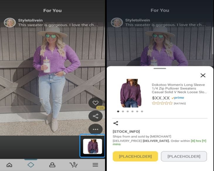 An image of Amazon testing a TIkTok-like feed