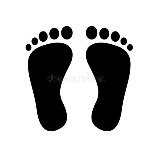 Human feet black silhouette. Footprint with toes icon. in white background. Cartoon toes vectors Human feet black silhouette. Footprint with toes icon. in white background. Cartoon toes vectors