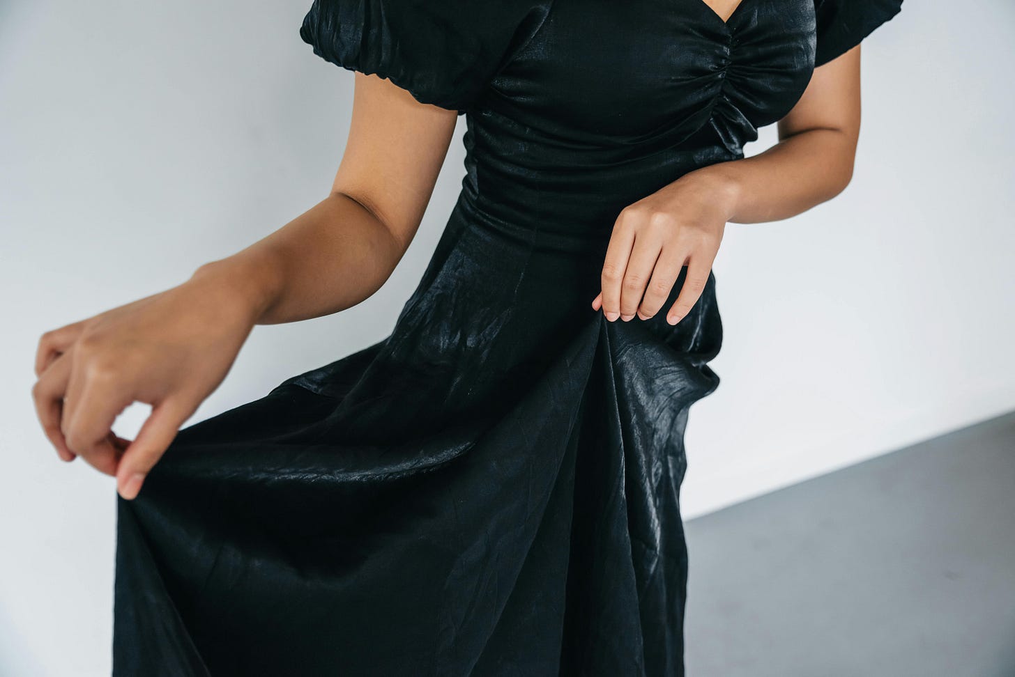 black prom dress on young woman