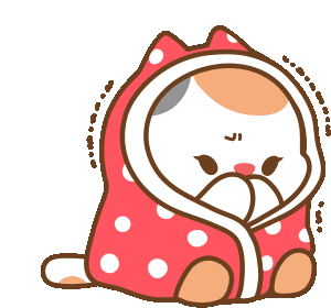 a cartoon cat is wrapped in a red polka dot blanket