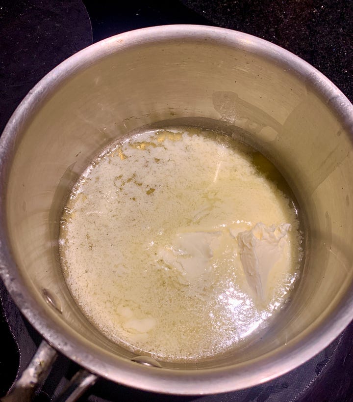 Butter melting in the pan and after it's become brown butter
