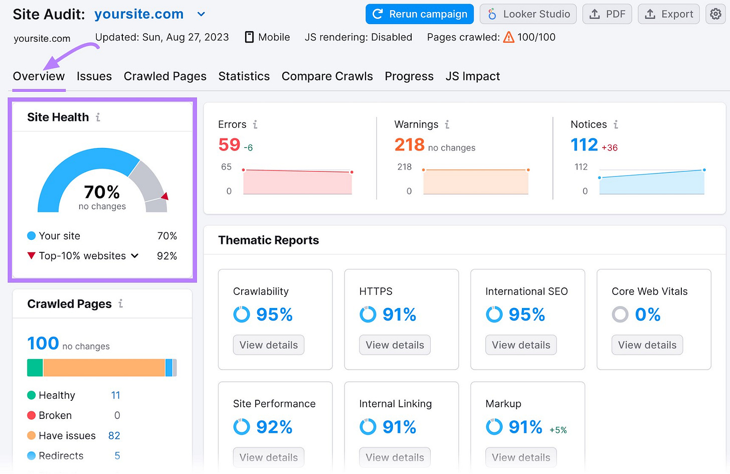Site Audit “Overview” report