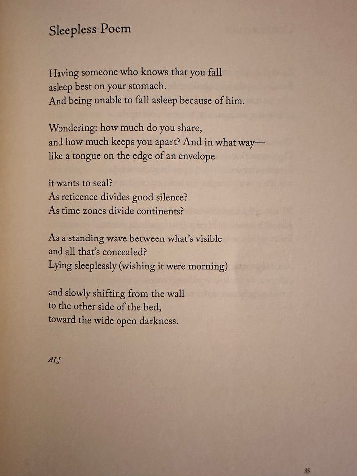 The poem 'Sleepless poem' from Krystyna Dąbrowska's Tideline tr. by Antonia Lloyd-Jones, Mira Rosenthal, Karen Kovacik