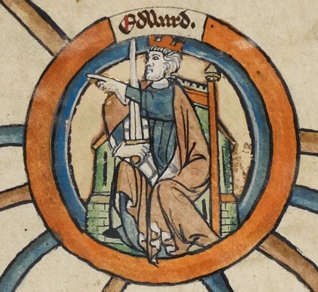 Miniature of Edward the Elder in a 14th-century royal genealogical roll. Miniature of Edward the Elder in a 14th-century royal genealogical roll.