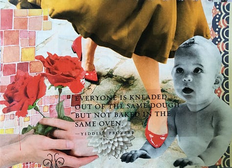 Variety of collages from a daily journal which incorporates small clippings into vignette statements