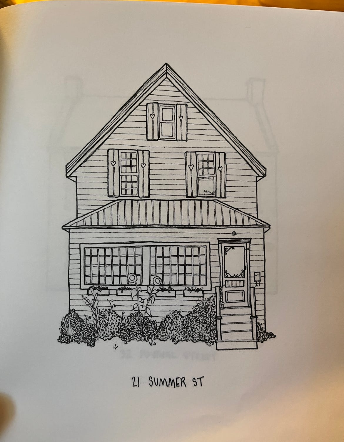 A simple line drawing of the same house