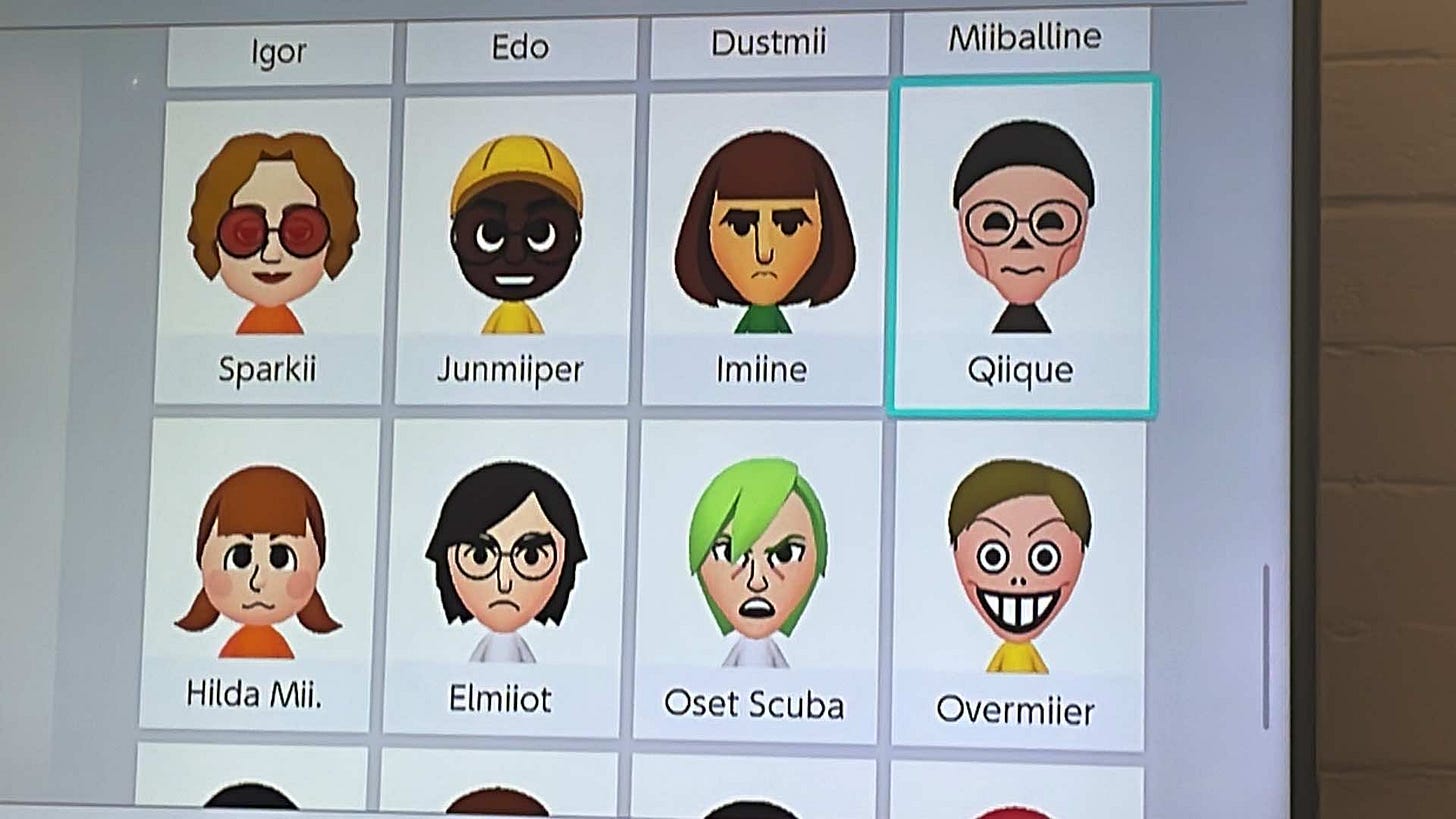 A bunch of Miis of Quest Friends characters