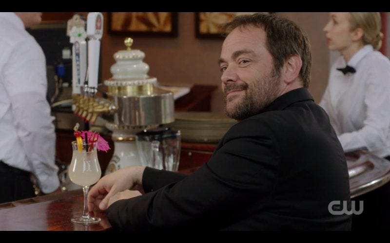 supernatural foundry 1203 crowley smiling with drink supernatural foundry 1203 crowley smiling with drink