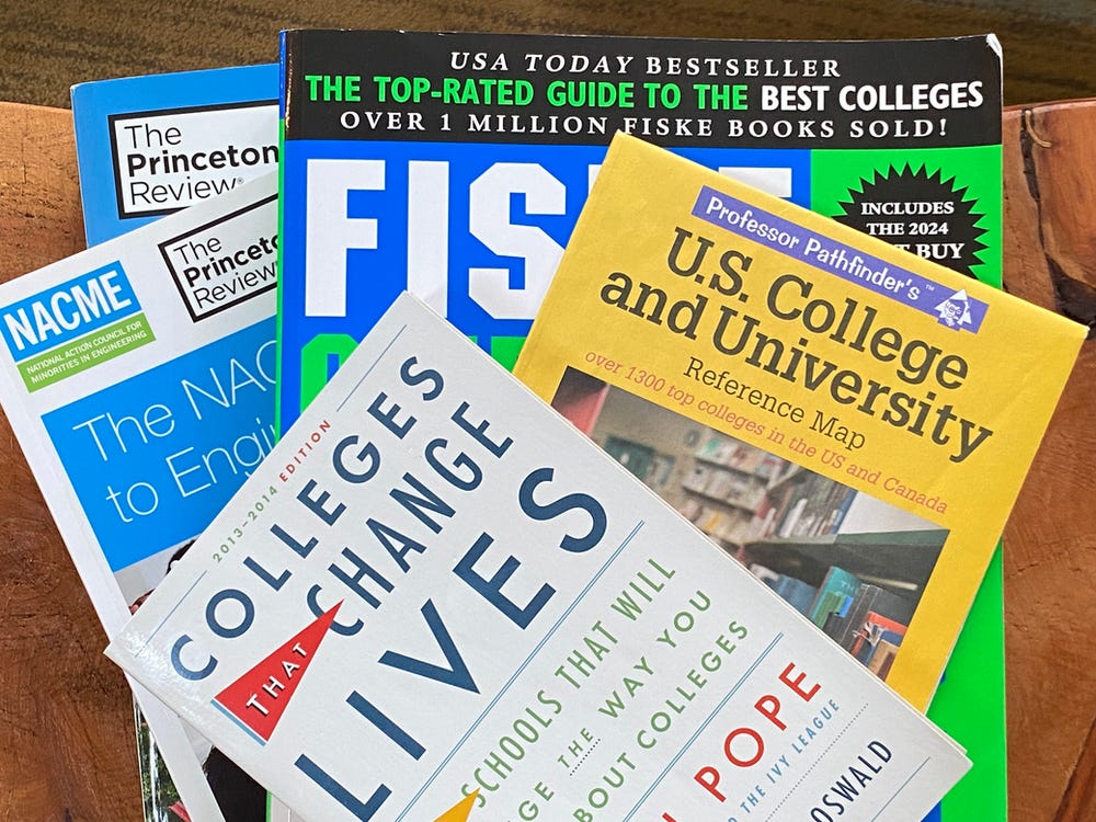 Picture of books with lists of colleges