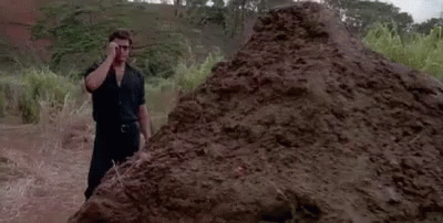 a man is standing in front of a pile of dirt . a man is standing in front of a pile of dirt .