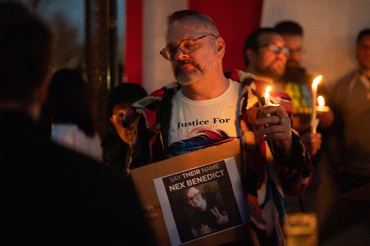 People attend a candlelight vigil for 16-year-old nonbinary student Nex Benedict on February 24, 2024 in Oklahoma City, Oklahoma. 