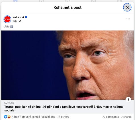 A coordinated narrative chain showing how a partisan post by Donald Trump is laundered into news, amplified by Nacionale, and weaponised by Berat Buzhala through an anonymous and unverifiable screenshot. From political theatre to moral accusation, the images document how insinuation replaces evidence and how stigma is manufactured for mass consumption.