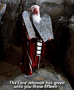 Mel Brooks as Moses, dropping five of the Commandments