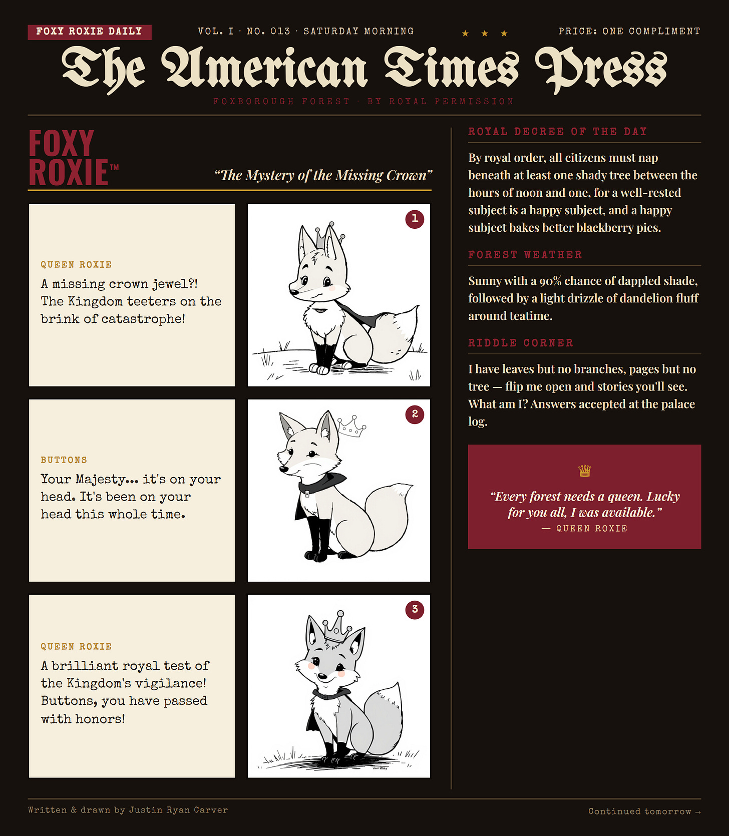 Foxy Roxie comic strip: The Mystery of the Missing Crown