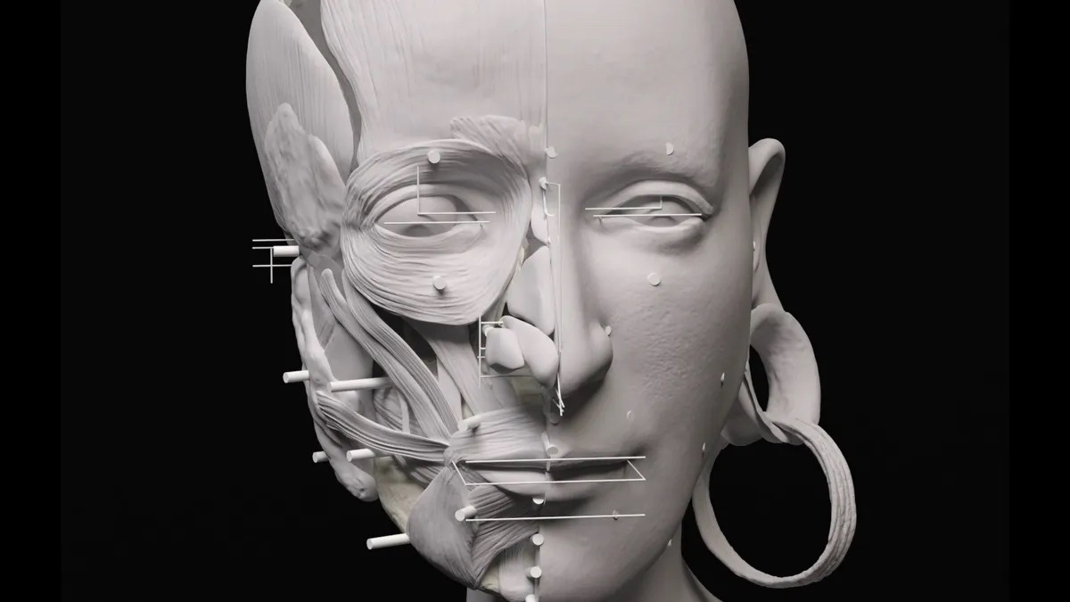 Black and white photo of a facial reconstruction of a bronze age woman with delicate features. She has a stretched lobe and wears a large hoop earring Black and white photo of a facial reconstruction of a bronze age woman with delicate features. She has a stretched lobe and wears a large hoop earring