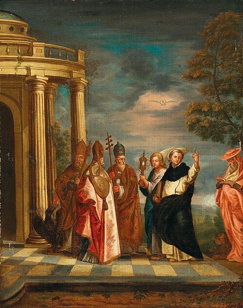 File:Erasmus de Bie - Saint Thomas Aquinas with Saints Ambrose, Augustine, Pope Gregory the Great and Jerome contemplating the Blessed Sacrament.jpg