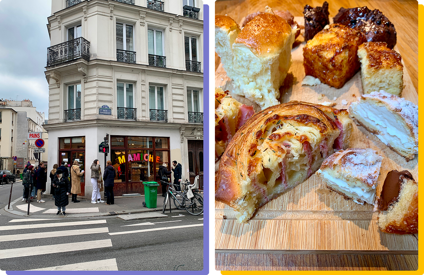 Photos of Mamiche and the pastries I bought there