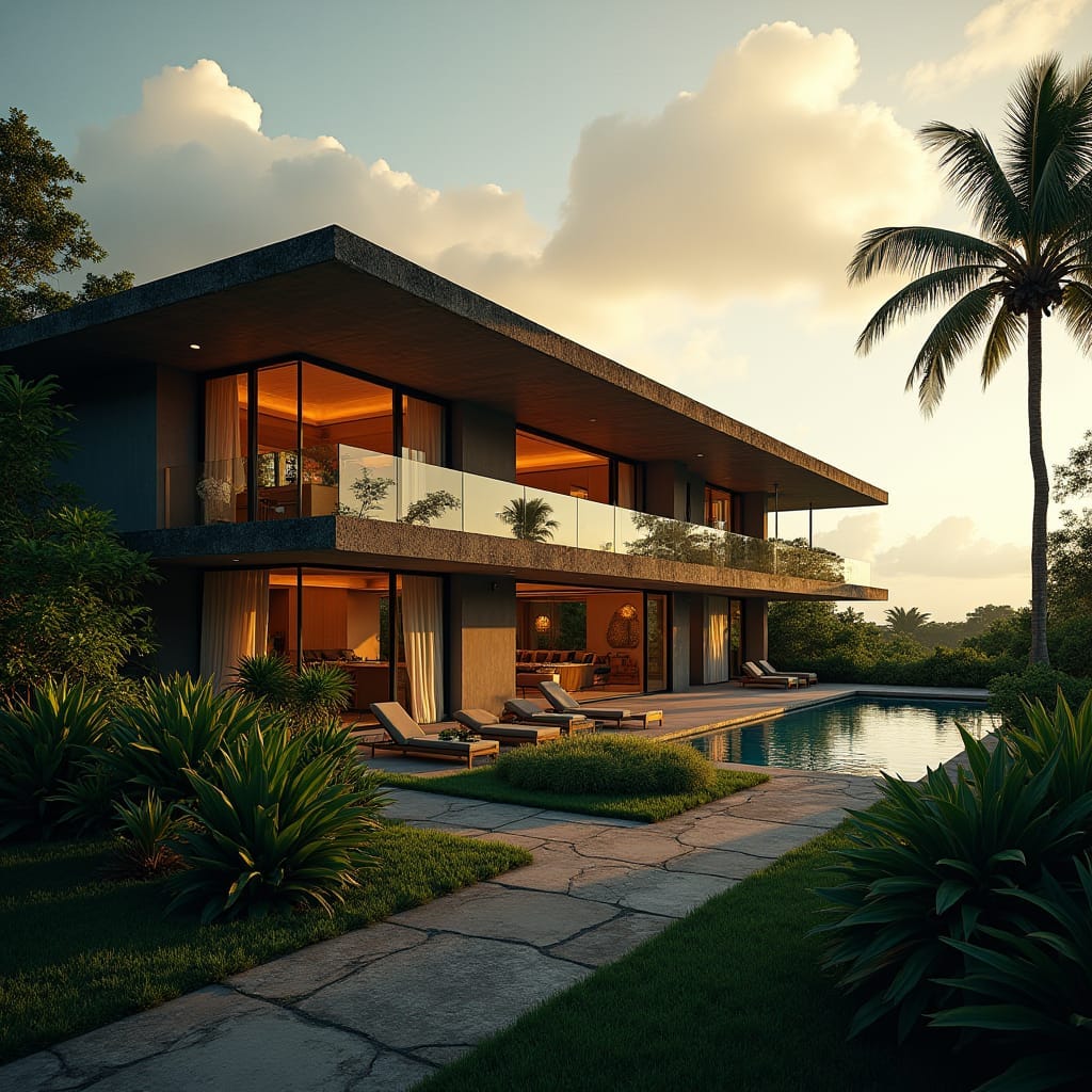 Majestic modern Jamaican property with a rustic Shed Roof (Lean-to Roof) set against a breathtaking Caribbean backdrop