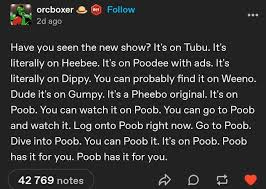 Today I learned that "Tubi" and "Fubo" are real streaming services and not  just running gags that the internet uses in memes when talking about how  there are too many streaming platforms.
