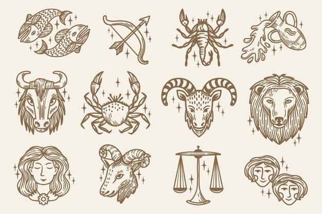 Engraving hand drawn zodiac sign collection Free Vector