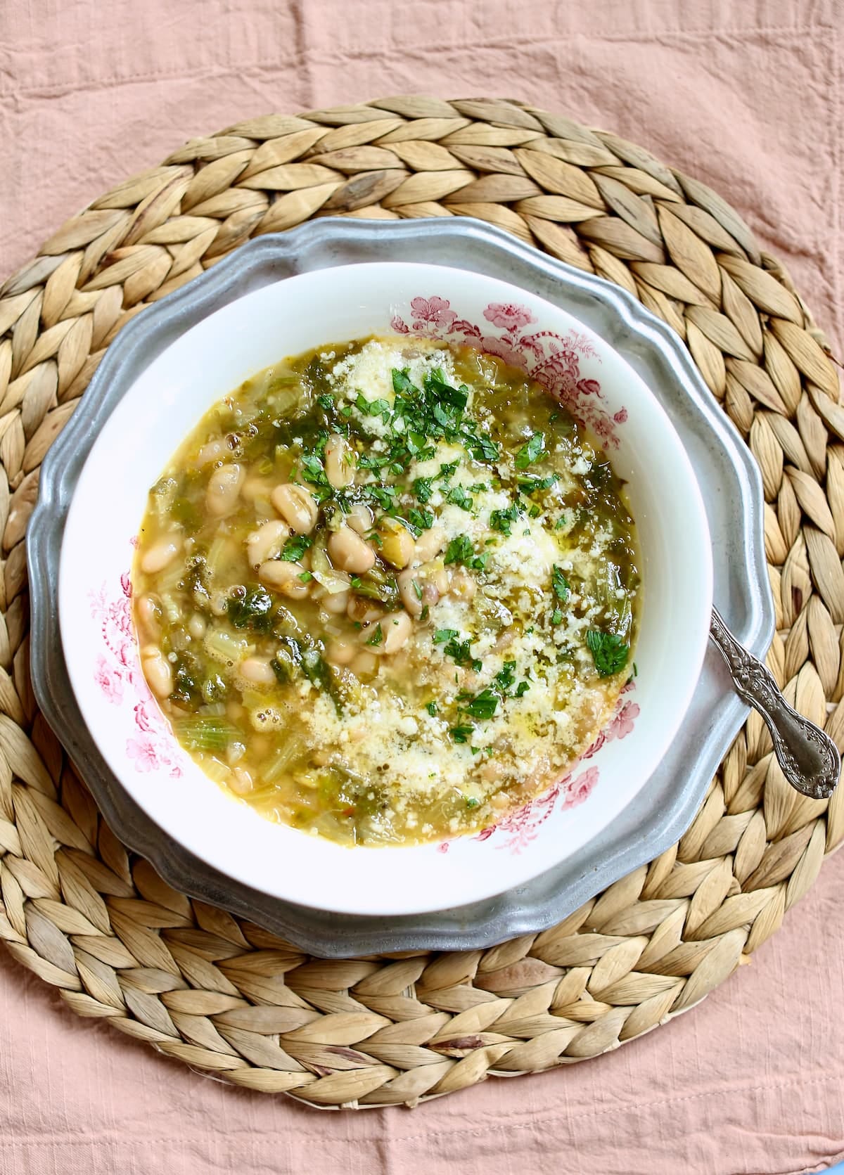 a bowl of bean soup on a table