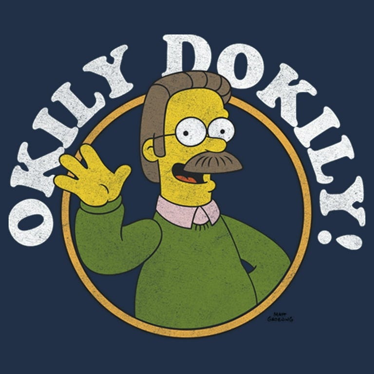 Men's The Simpsons Ned Flanders Okily Dokily Long Sleeve Shirt Navy Blue  Small - Walmart.com