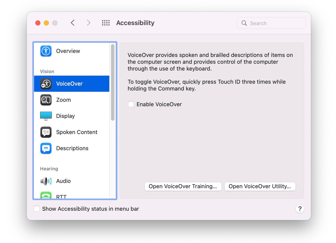VoiceOver feature on Mac for screen reading