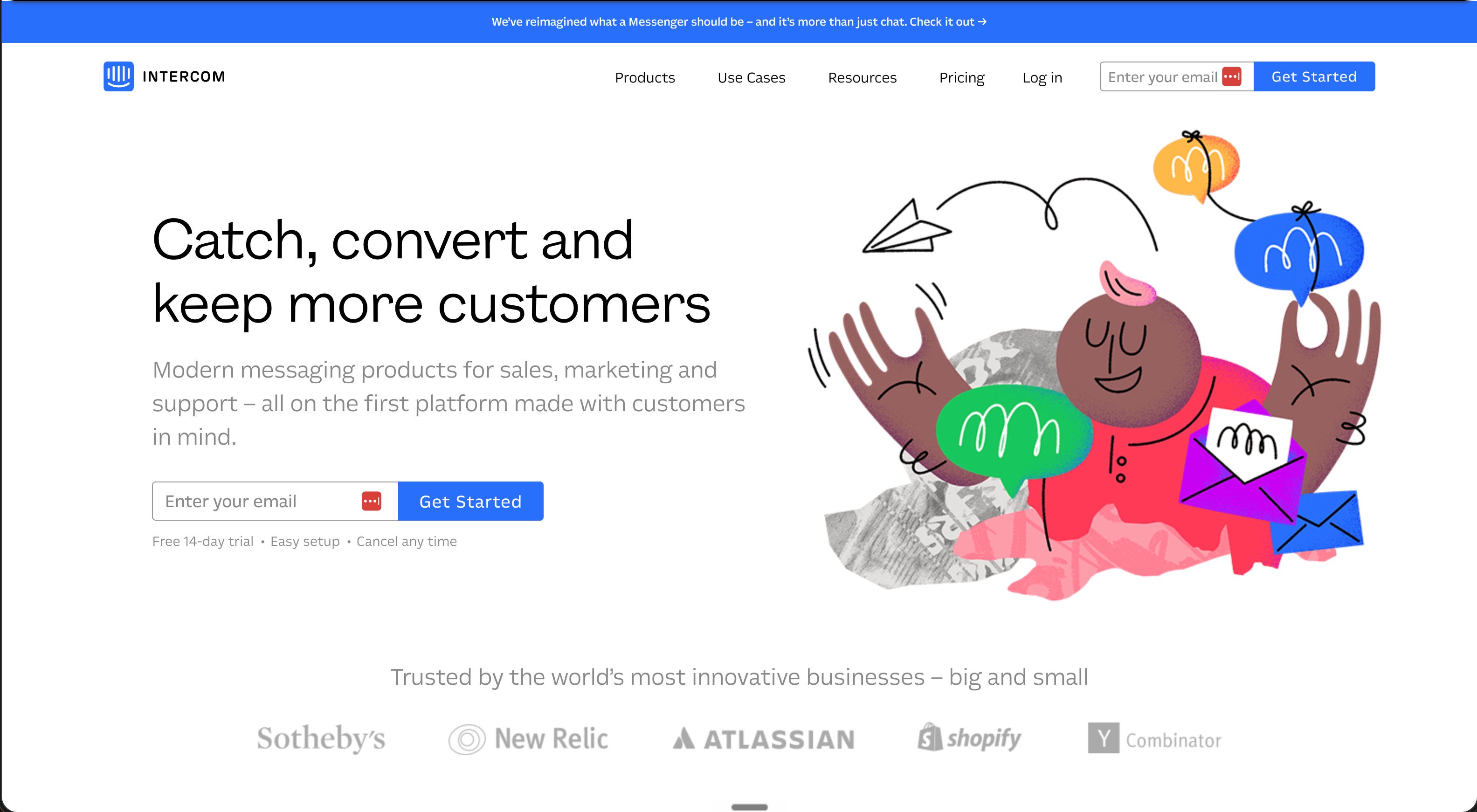 Intercom homepage, earlier