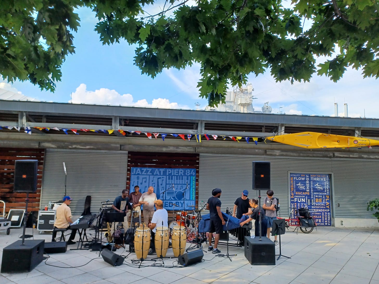The Steven Kroon band rehearses in Hudson River Park, July 9, 2025.