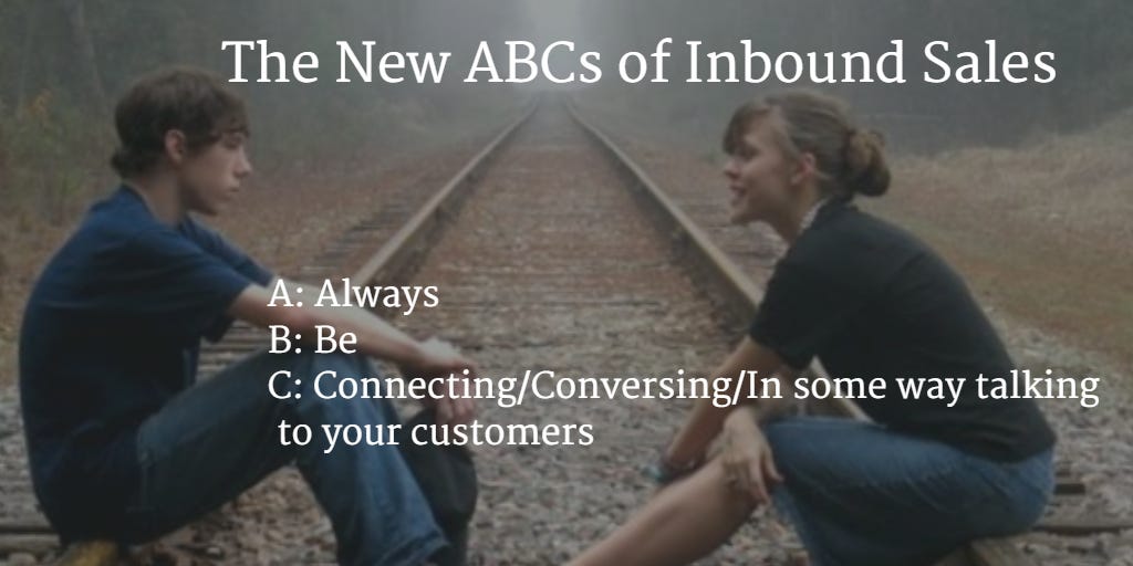 Young man and woman facing each other while sitting on railroad tracks. The new ABCs of Inbound 