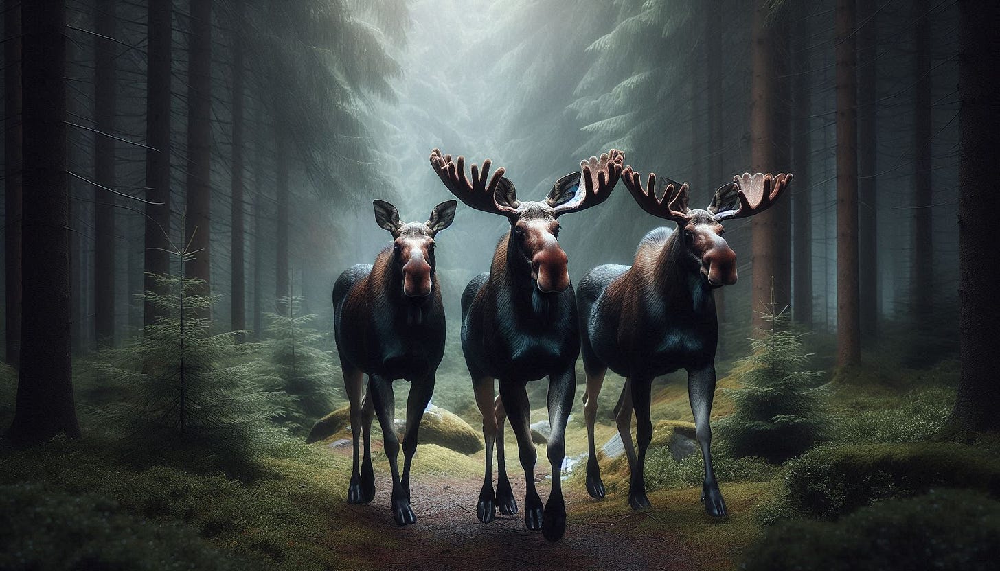 A group of moose in a forest
AI-generated content may be incorrect. A group of moose in a forest
AI-generated content may be incorrect.