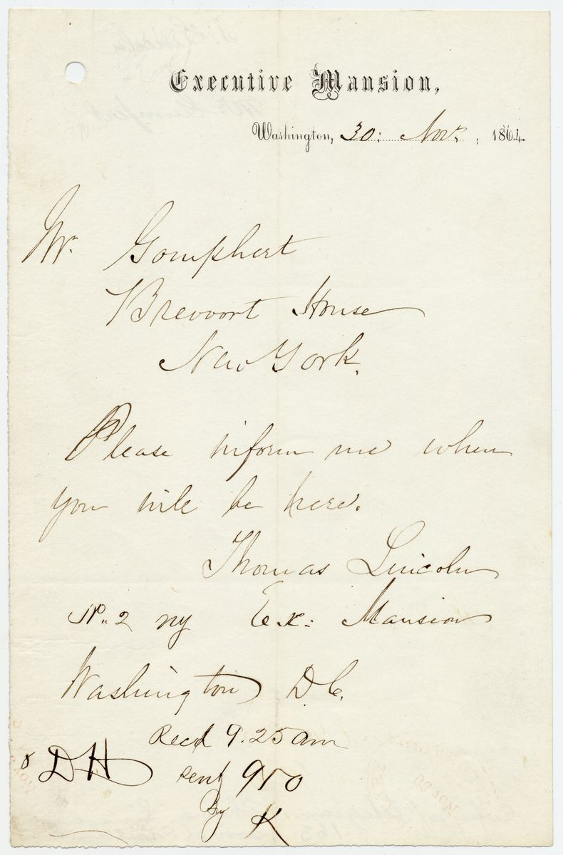 Image: Message from Tad Lincoln to Gustav Gumpert