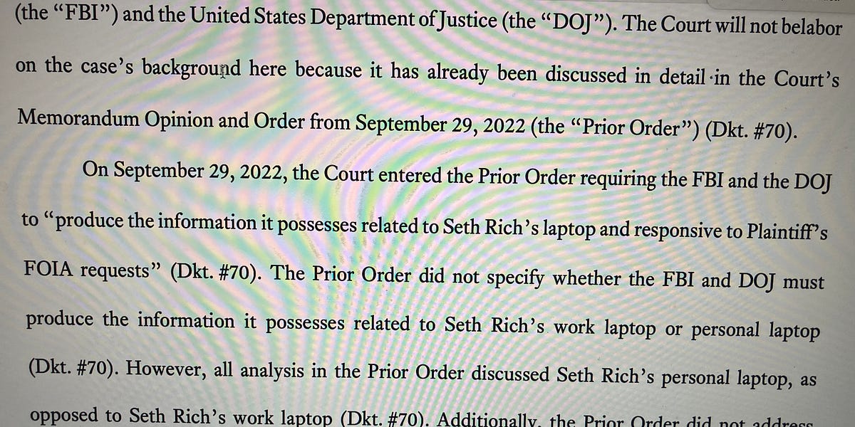 BREAK IN SETH RICH COVERUP: Texas Judge Gives FBI A FINAL 14 Days To Turn Over All Documentation Around Seth Rich's Work and Personal Laptop, DVD and Tape Drives—FBI Wanted To Stall For 66 Years