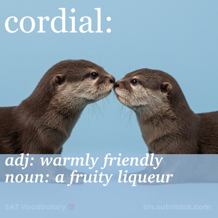 Illustration of two baby otters in a friendly greeting; used to illustrate the SAT word 'cordial'.