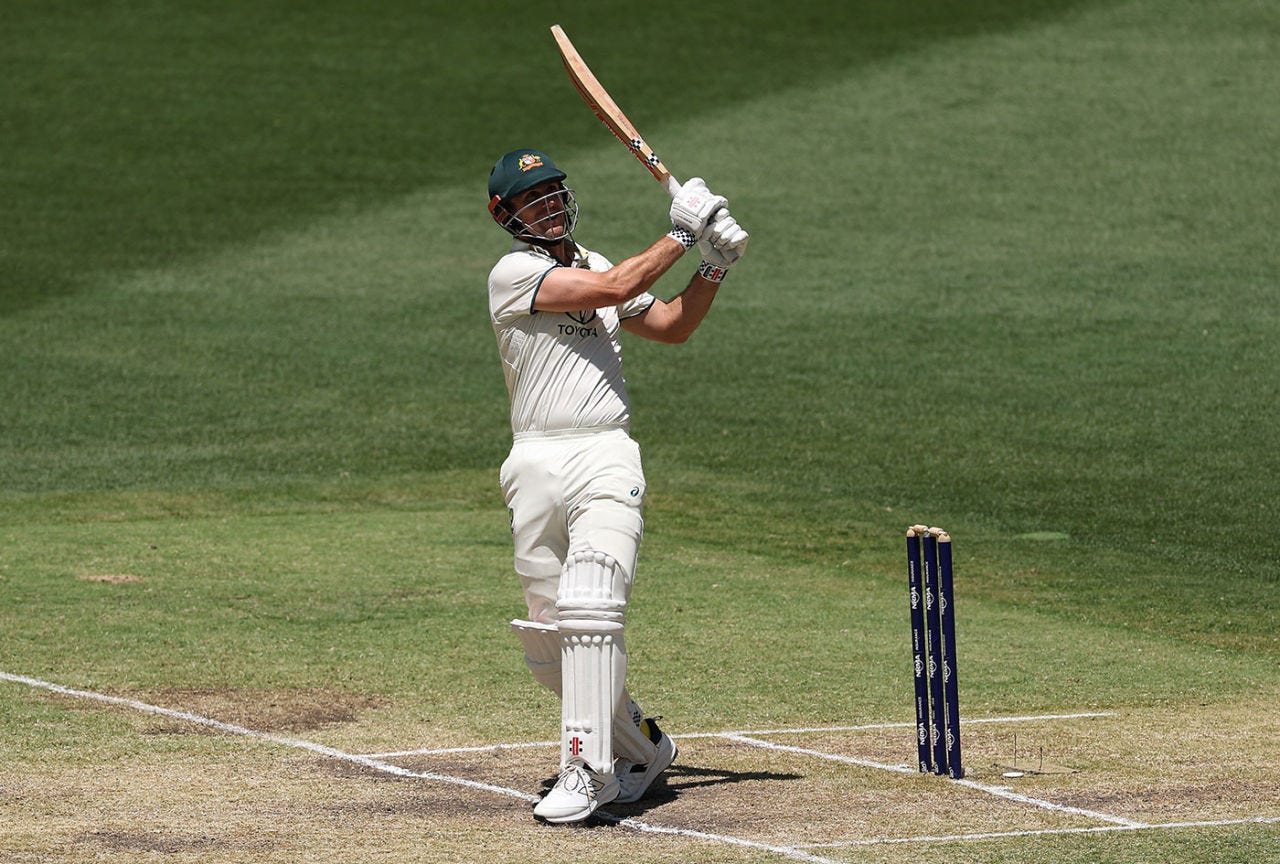 Mitchell Marsh sends one over the leg side with typical power, Australia vs India, 1st Test, 4th day, Optus Stadium, November 25, 2024