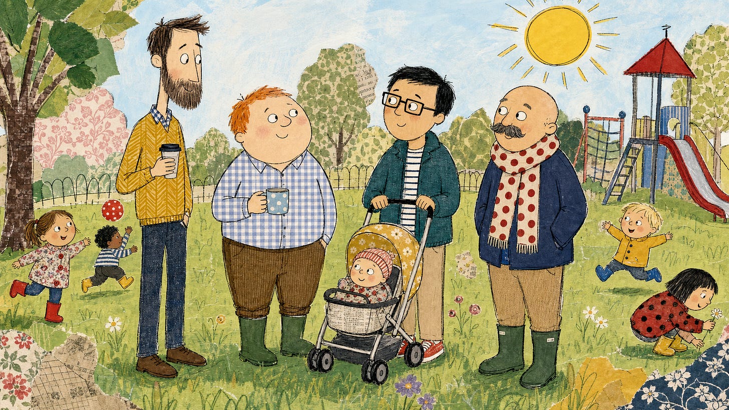 Dads building a support network by connecting at the park — mental health for fathers thrives with community Dads building a support network by connecting at the park — mental health for fathers thrives with community