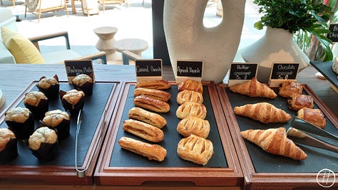 Food offerings at Moxy breakfast buffet