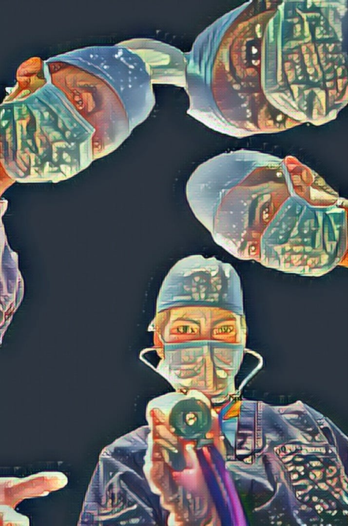 Drawing of surgeons from patient’s point of view