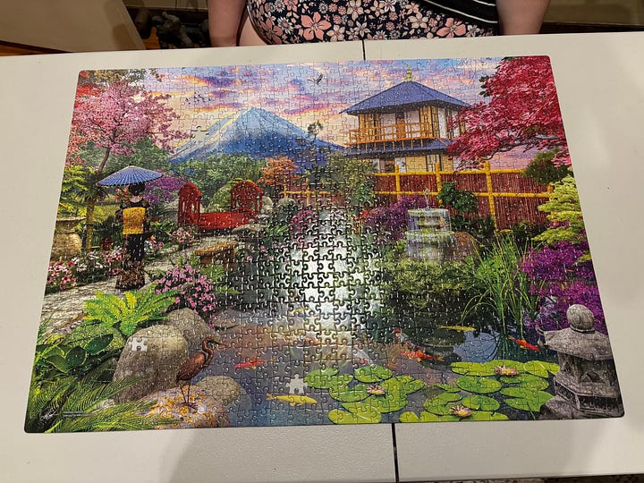 A puzzle in pieces and the completed version