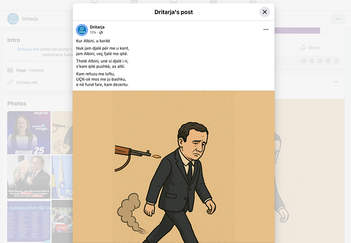 Dritarja portal normalising assassination imagery and promoting PDK leaders.