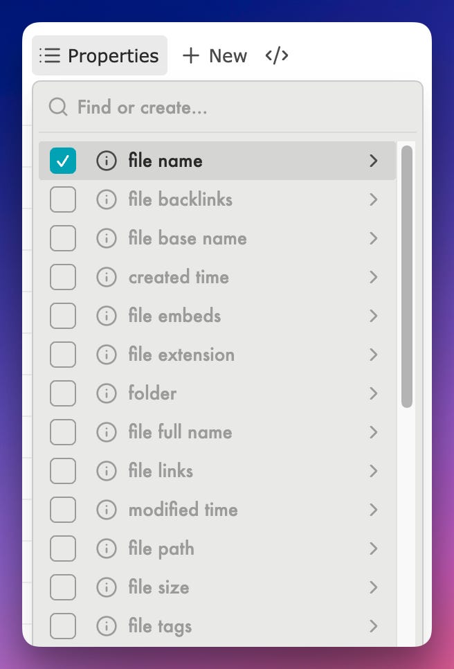 Obsidian Basic File Properties - Screenshot by Author