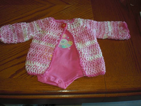 Debi often knit and crocheted baby item for charity.