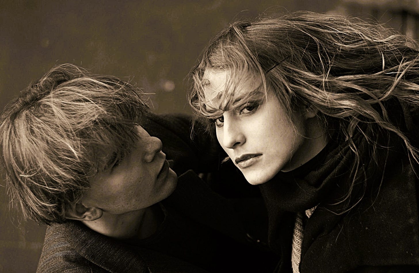 A young man and woman looking intense A young man and woman looking intense