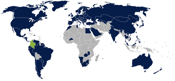 Mapa de los países miembros de La Haya (https://www.hcch.net)