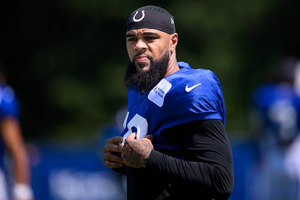 Indianapolis Colts wide receiver Keenan Allen runs through a drill during the Indianapolis Colts and Atlanta Falcons joint training camp practice on... Indianapolis Colts wide receiver Keenan Allen runs through a drill during the Indianapolis Colts and Atlanta Falcons joint training camp practice on...