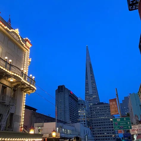 Golden Gate Bridge, TransAmerica Pyramid Building, and China Town